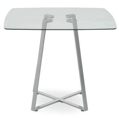 Metropolitan Clear Glass Square Dining Table with Grey Finish Legs