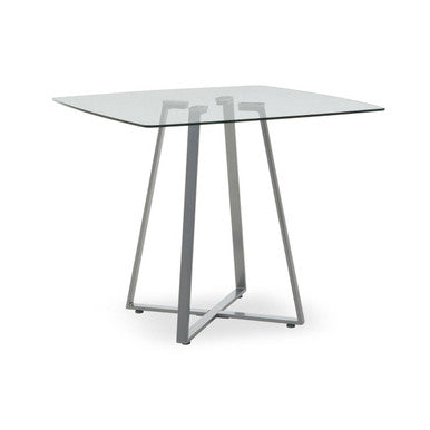 Metropolitan Clear Glass Square Dining Table with Grey Finish Legs