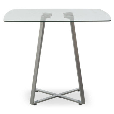 Metropolitan Clear Glass Square Dining Table with Grey Finish Legs