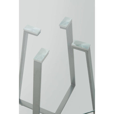 Metropolitan Clear Glass Square Dining Table with Grey Finish Legs