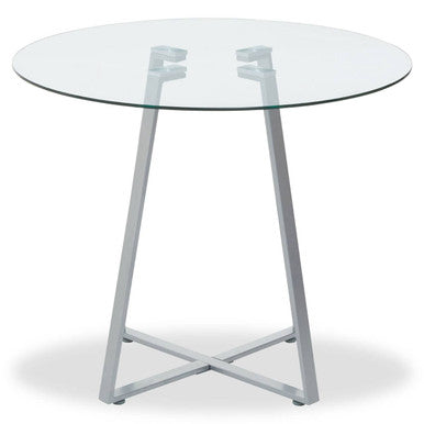 Metropolitan Clear Glass Round Dining Table with Grey Finish Legs