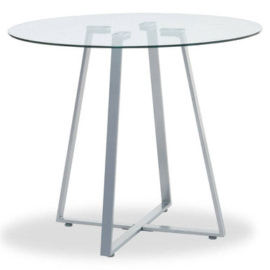 Metropolitan Clear Glass Round Dining Table with Grey Finish Legs