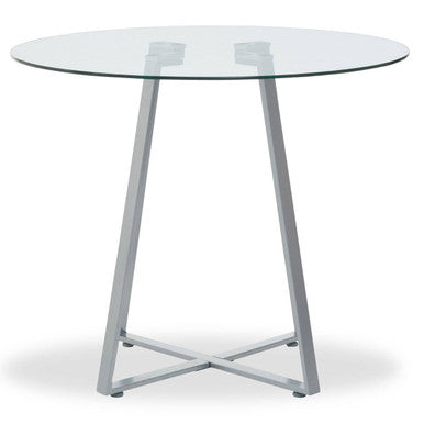 Metropolitan Clear Glass Round Dining Table with Grey Finish Legs