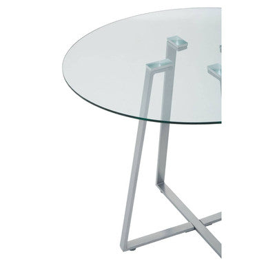 Metropolitan Clear Glass Round Dining Table with Grey Finish Legs