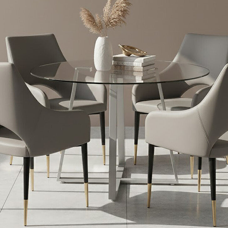 Metropolitan Clear Glass Round Dining Table with Grey Finish Legs