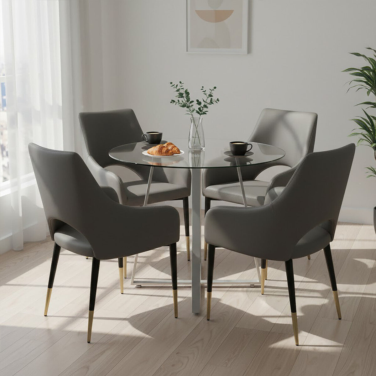 Metropolitan Clear Glass Round Dining Table with Grey Finish Legs