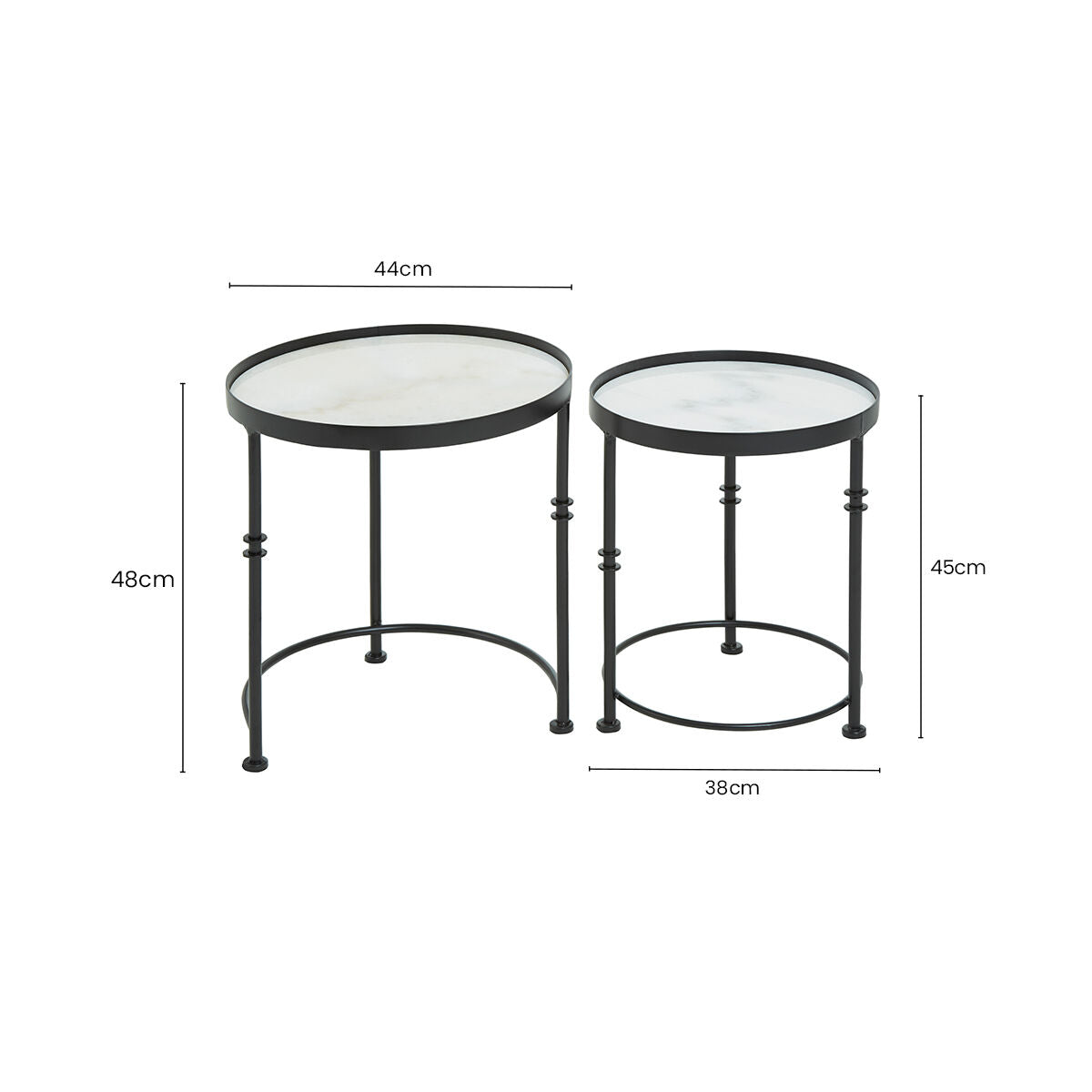 Arcana White Marble and Black Finish Set of 2 Round Side Tables
