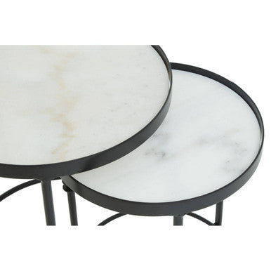 Arcana White Marble and Black Finish Set of 2 Round Side Tables
