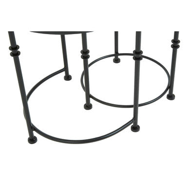 Arcana White Marble and Black Finish Set of 2 Round Side Tables
