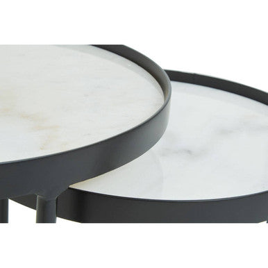 Arcana White Marble and Black Finish Set of 2 Round Side Tables