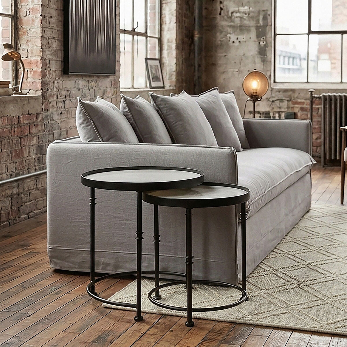 Arcana White Marble and Black Finish Set of 2 Round Side Tables