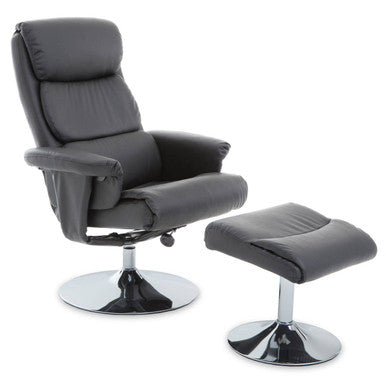 Denton Grey Leather Effect Swivel Recliner Chair with Footstool