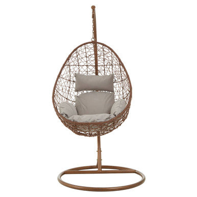 Goa Brown Rattan Hanging Chair with Grey Cushions