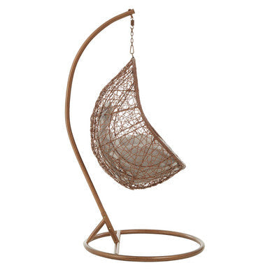 Goa Brown Rattan Hanging Chair with Grey Cushions
