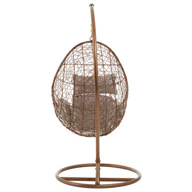 Goa Brown Rattan Hanging Chair with Grey Cushions