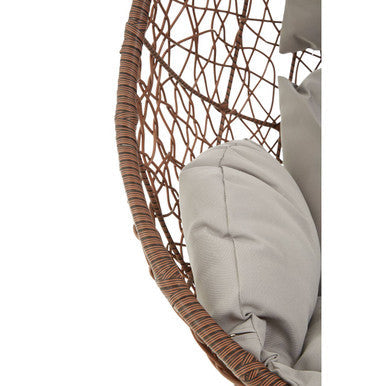 Goa Brown Rattan Hanging Chair with Grey Cushions