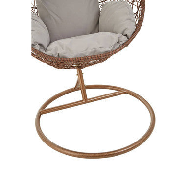 Goa Brown Rattan Hanging Chair with Grey Cushions