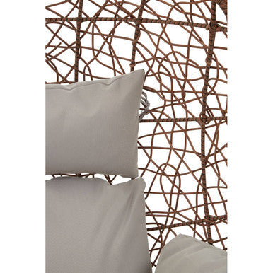 Goa Brown Rattan Hanging Chair with Grey Cushions