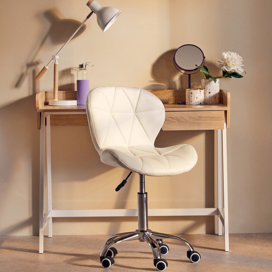 Franki White Velvet Quilted Home Office Chair