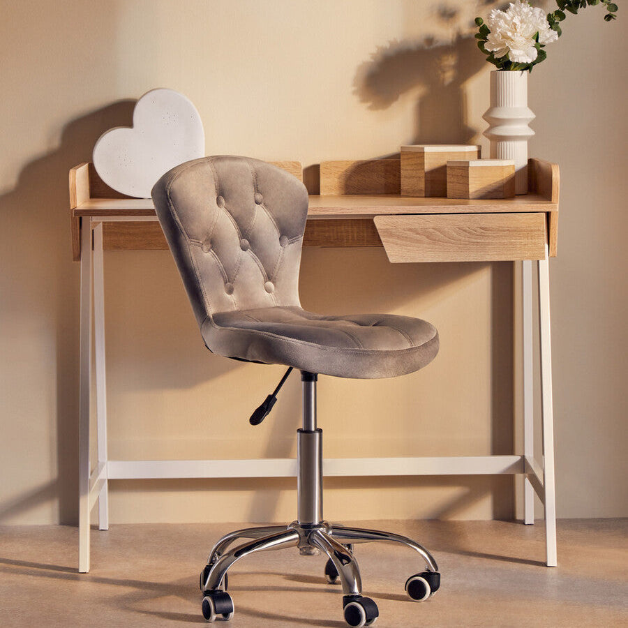 Fayth Grey Velvet Button Tufted Home Office Chair