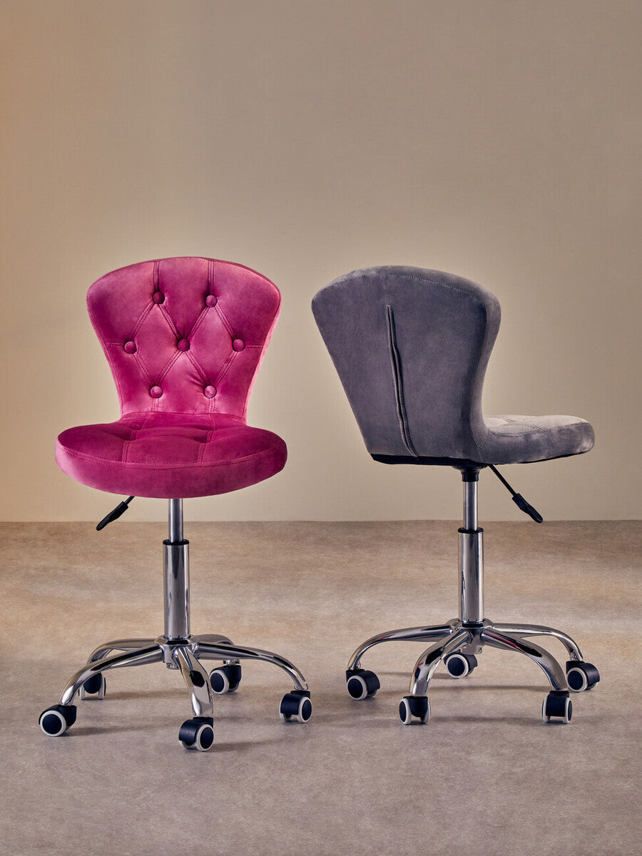 Fayth Grey Velvet Button Tufted Home Office Chair