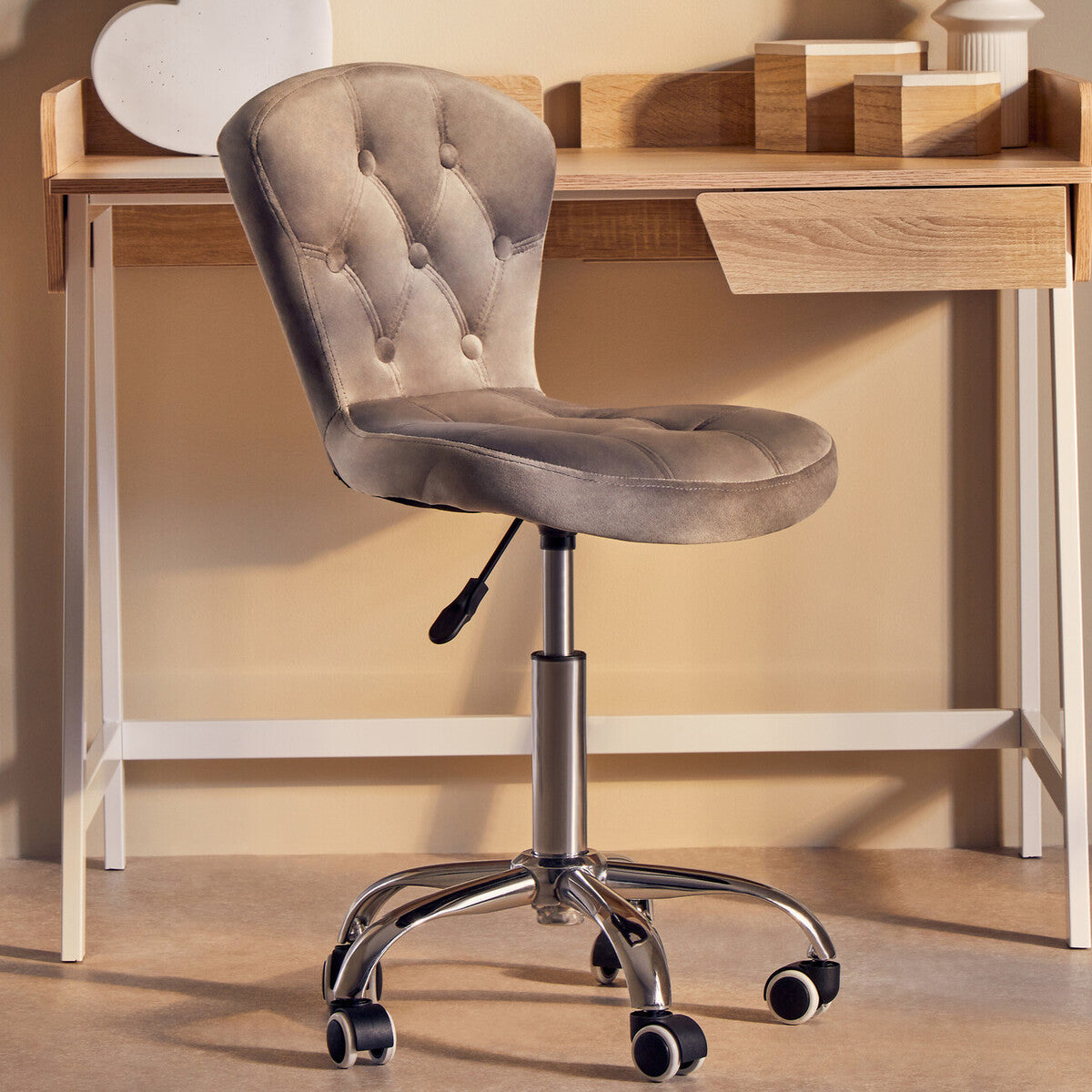 Fayth Grey Velvet Button Tufted Home Office Chair