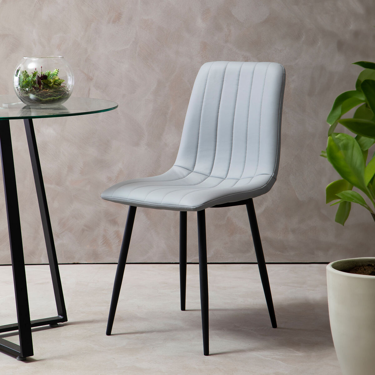 Tiana Light Grey Leather Effect Set of 4 Dining Chairs
