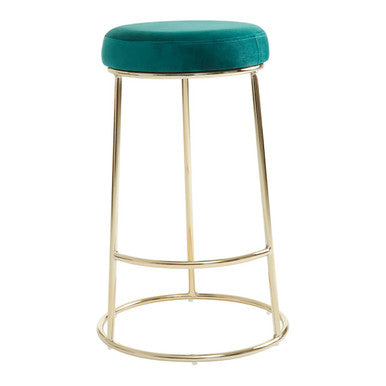Manhattan Green Velvet and Gold Finish Bar Stool