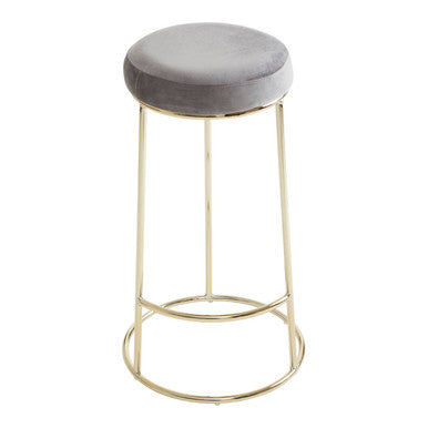 Manhattan Grey Velvet and Gold Finish Tall Bar Stool