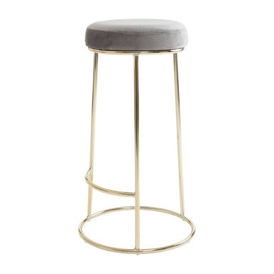 Manhattan Grey Velvet and Gold Finish Tall Bar Stool
