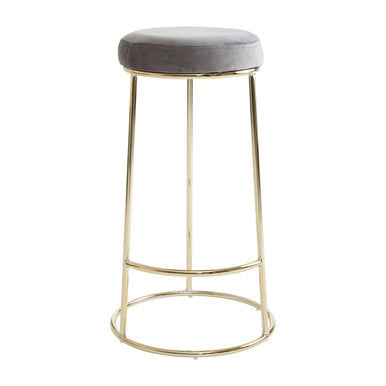 Manhattan Grey Velvet and Gold Finish Tall Bar Stool