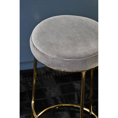 Manhattan Grey Velvet and Gold Finish Tall Bar Stool