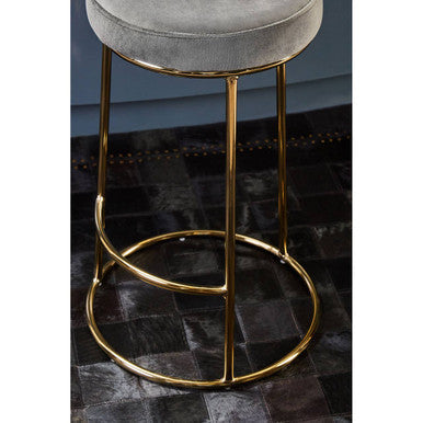 Manhattan Grey Velvet and Gold Finish Tall Bar Stool
