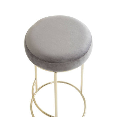 Manhattan Grey Velvet and Gold Finish Tall Bar Stool