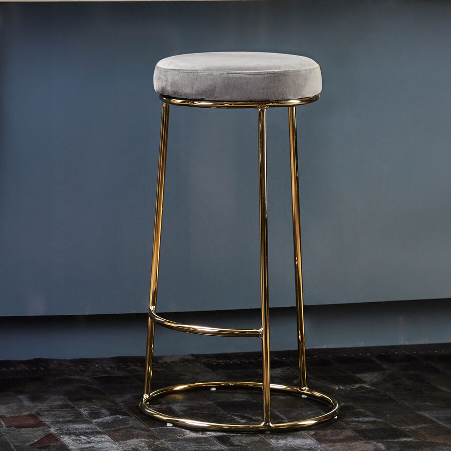 Manhattan Grey Velvet and Gold Finish Tall Bar Stool