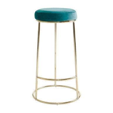 Manhattan Green Velvet and Gold Finish Tall Bar Stool