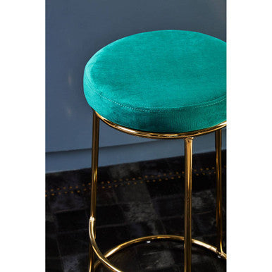 Manhattan Green Velvet and Gold Finish Tall Bar Stool