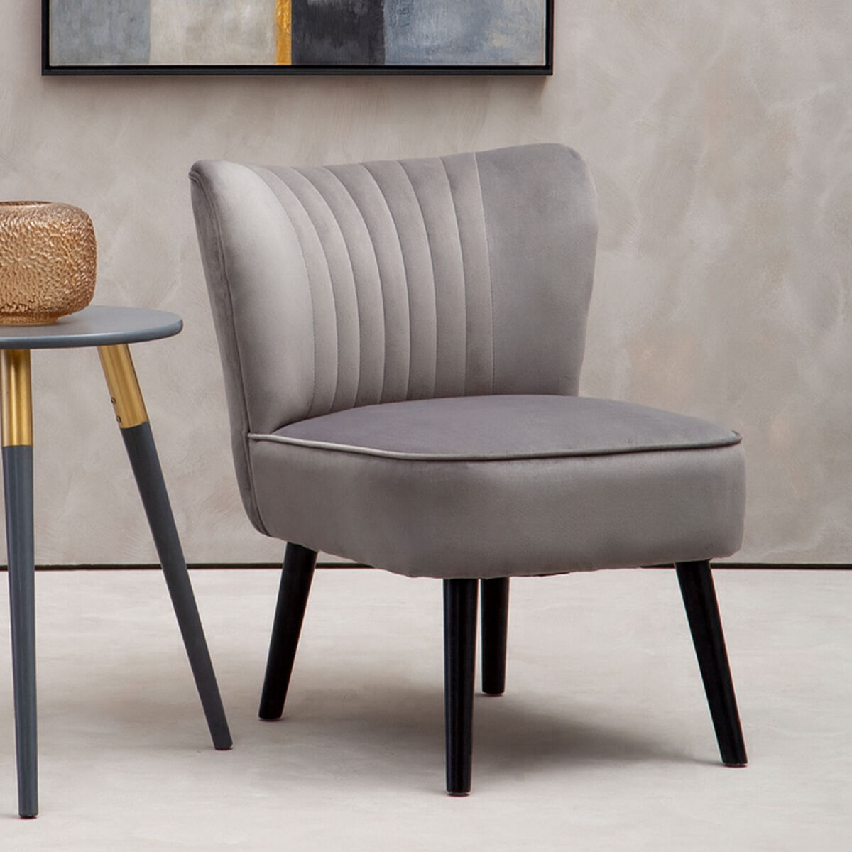 Regents Park Grey Velvet Chair with Black Legs