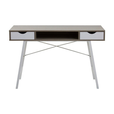 Bradbury Light Oak Veneer and White 2 Drawer Desk with Metal Frame
