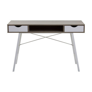 Bradbury Light Oak Veneer and White 2 Drawer Desk with Metal Frame