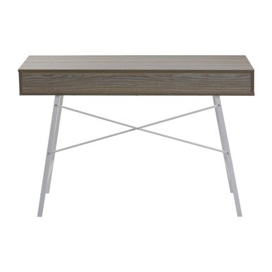 Bradbury Light Oak Veneer and White 2 Drawer Desk with Metal Frame