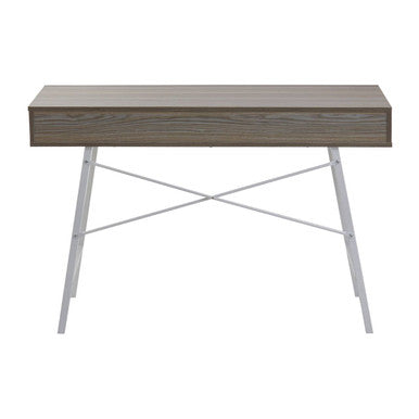 Bradbury Light Oak Veneer and White 2 Drawer Desk with Metal Frame
