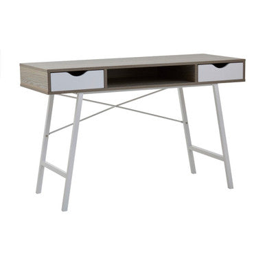 Bradbury Light Oak Veneer and White 2 Drawer Desk with Metal Frame