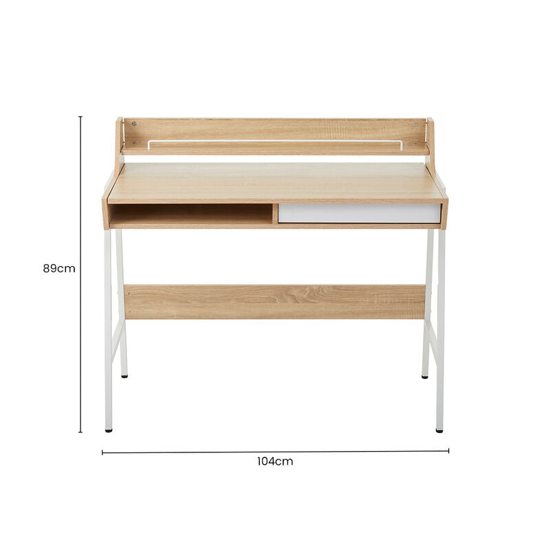 Bradbury Natural Oak Veneer Desk with Drawer and Shelf