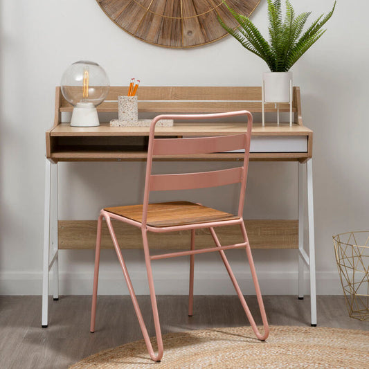 Bradbury Natural Oak Veneer Desk with Drawer and Shelf