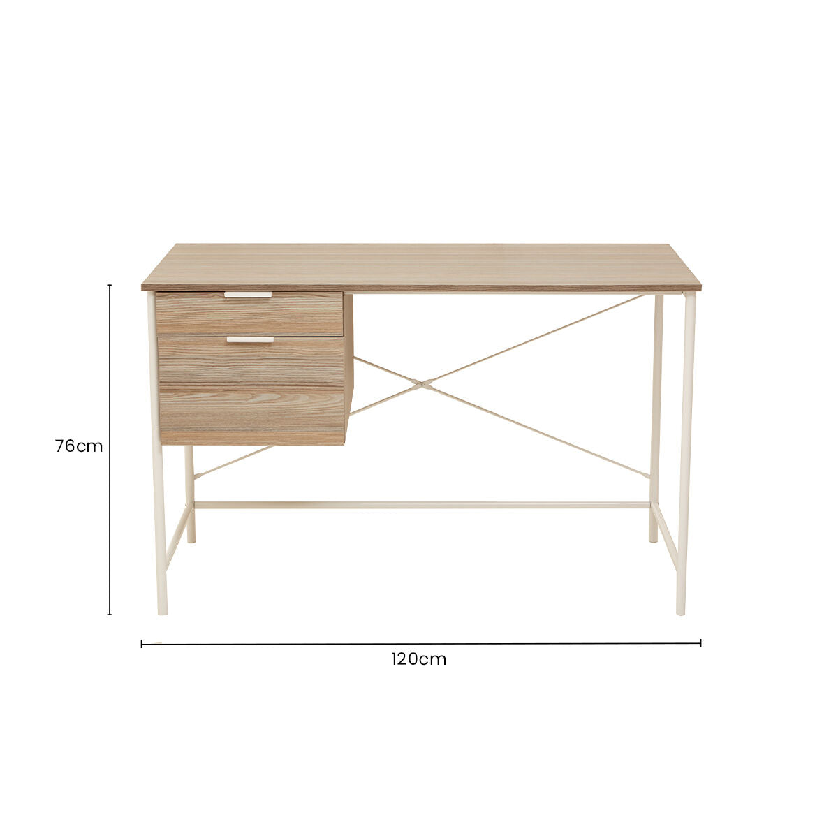 Bradbury Light Oak Veneer 2 Drawer Desk with Metal Frame