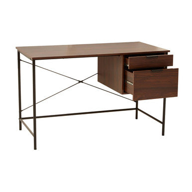 Bradbury Dark Walnut Veneer 2 Drawer Desk with Metal Frame