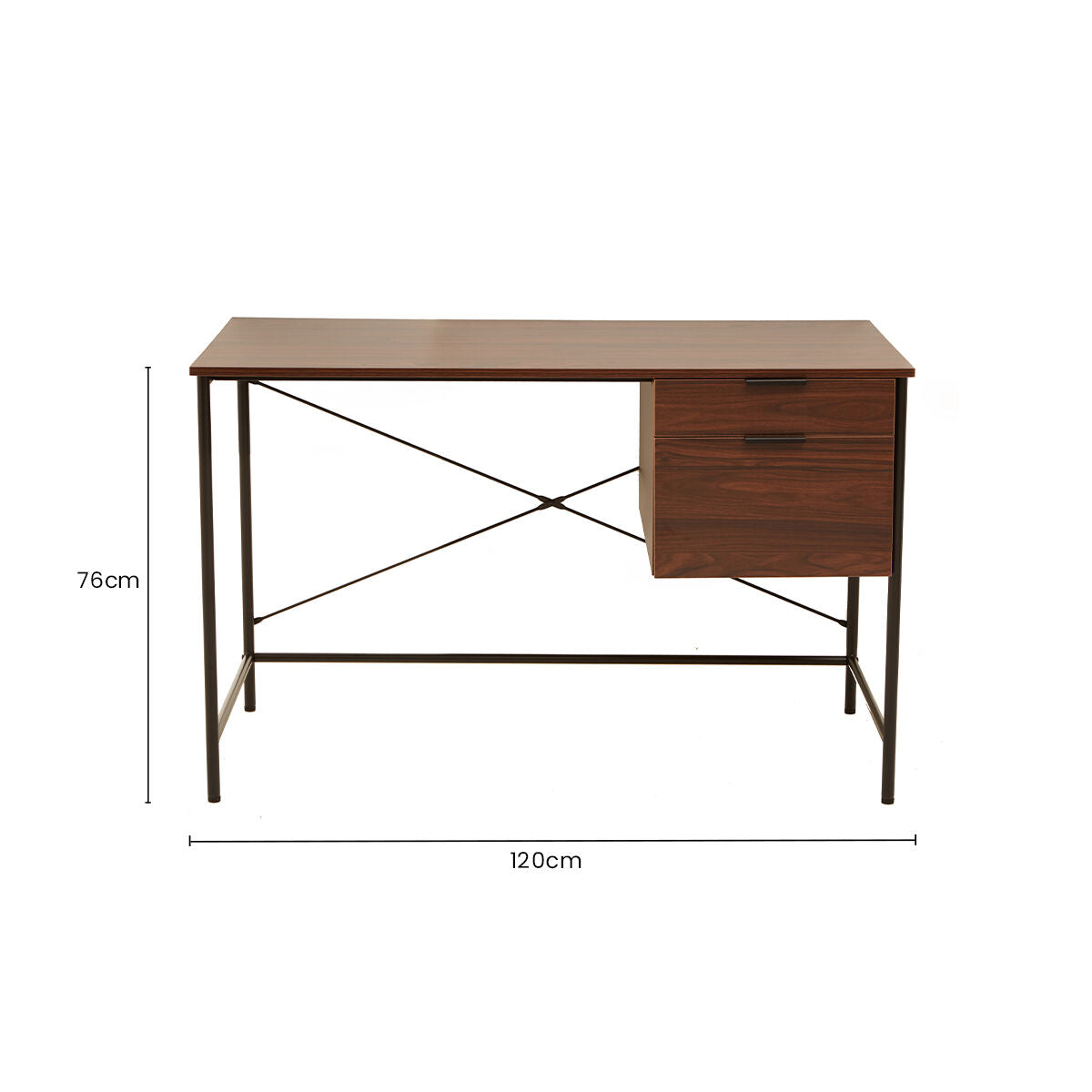 Bradbury Dark Walnut Veneer 2 Drawer Desk with Metal Frame