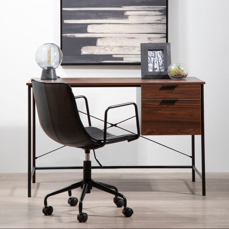 Bradbury Dark Walnut Veneer 2 Drawer Desk with Metal Frame