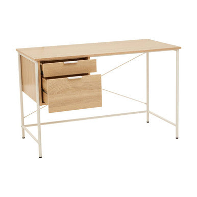 Bradbury Natural Oak Veneer 2 Drawer Desk with Metal Frame